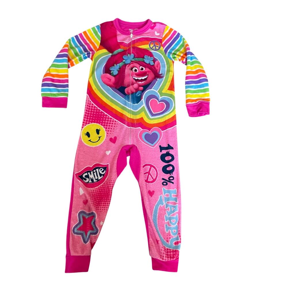 Dreamworks Trolls Kids One Piece Fleece Sleepwear Size 4/5 Jumpsuit